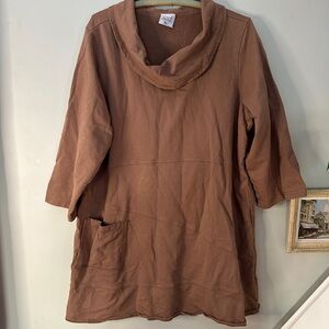 Brown Cowl Neck Tunic with Pocket
